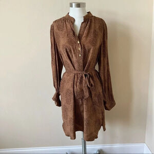 Britt Ryan snake patterned tie waist shirt dress brown 5157